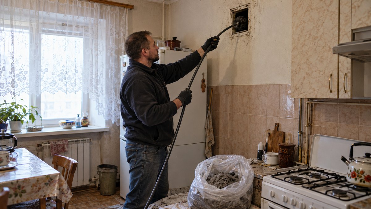 Чистка вентиляционного канала щёточной машиной