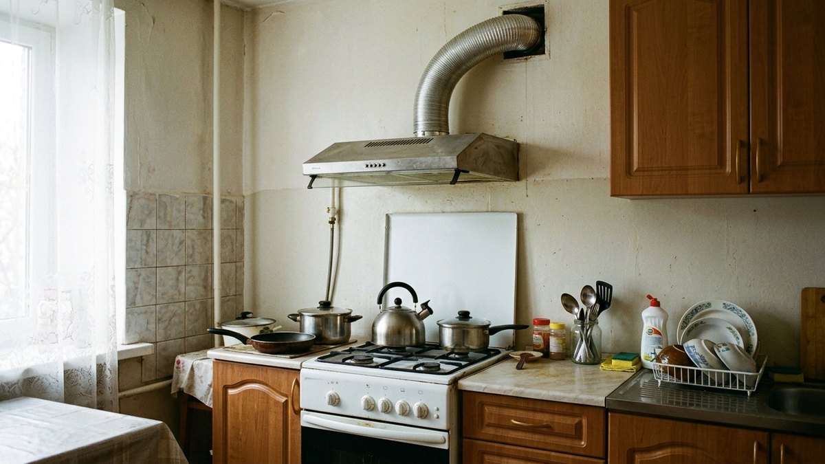 Кухонная вытяжка подключена в вентиляционный канал гофрой